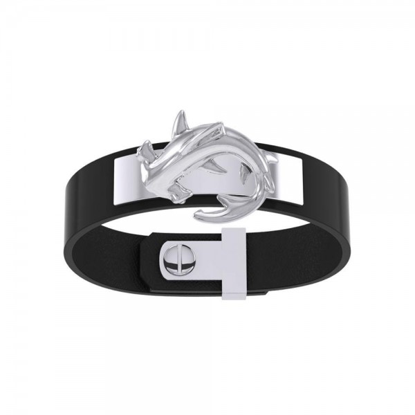 A new world with the sea friends Silver Hammerhead Shark Leather Bracelet