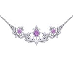 Even flourishing from within ~ Sterling Silver Jewelry Scottish Thistle Necklace with Shimmering Gemstone