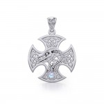 Dragon with Celtic Cross Silver Pendant