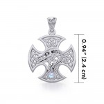 Dragon with Celtic Cross Silver Pendant