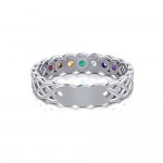 Celtic Silver Band Ring with Chakra Gemstones