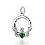 A grateful love in eternity ~ Celtic Knotwork Claddagh Sterling Silver Charm with Gemstone