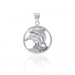 Dolphins in Circle Silver Pendant