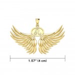 Guardian Angel Wings Solid Gold Pendant with Leo Zodiac Sign