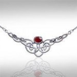 Behold the beauty of the Celtic tradition ~ Celtic Knotwork Sterling Silver Necklace with Gemstone