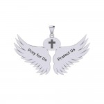 Guardian Angel Wings Silver Pendant with Leo Zodiac Sign