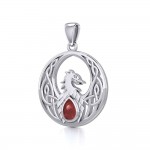 Celtic Phoenix Silver Pendant with Gemstone