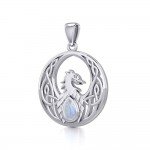 Celtic Phoenix Silver Pendant with Gemstone