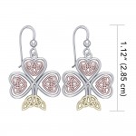 I wish you luck and deep happiness ~ Celtic Shamrock Sterling Silver Three Tone Hook Earrings