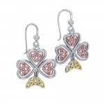 I wish you luck and deep happiness ~ Celtic Shamrock Sterling Silver Three Tone Hook Earrings