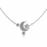 Moon and Star Necklace with Opal Inlaid