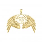 Pendentif en or massif Guardian Angel Wings avec signe du zodiaque Vierge