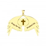 Guardian Angel Wings Solid Gold Pendant with Virgo Zodiac Sign