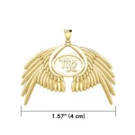 Guardian Angel Wings Solid Gold Pendant with Virgo Zodiac Sign