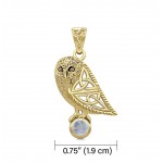 Celtic Owl Solid Gold Pendant with Gemstone