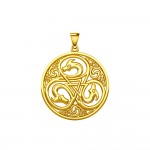 Dragon with Triskele Solid Gold Disc Pendant