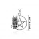 Sitting Owl with Pentagram Sterling Silver Pendant