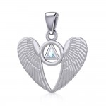 Silver Angel Wings Pendant with Inlaid Recovery Symbol