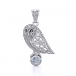Celtic Owl Silver Pendant with Gemstone