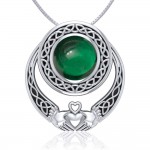 A unique love of eternity and grace ~ Celtic Knotwork Claddagh Sterling Silver Pendant Jewelry with Gemstone