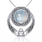 A unique love of eternity and grace ~ Celtic Knotwork Claddagh Sterling Silver Pendant Jewelry with Gemstone