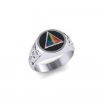Celtic AA Recovery Symbol Silver Ring with Gemstone