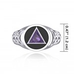 Celtic AA Recovery Symbol Silver Ring with Gemstone