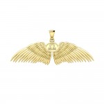 Guardian Angel Wings Solid Gold Pendant with Libra Zodiac Sign