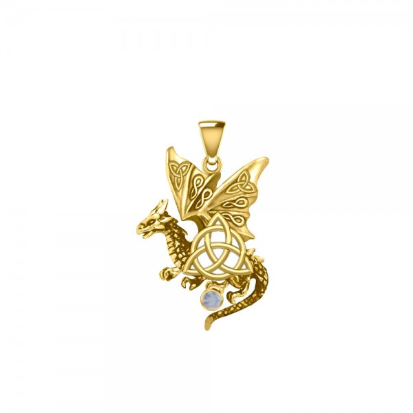 Dragon with Triquetra Solid Gold Pendant