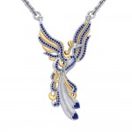 Mythical Phoenix arise! ~ Sterling Silver Jewelry Necklace with 14k Gold and Gemstone Accents