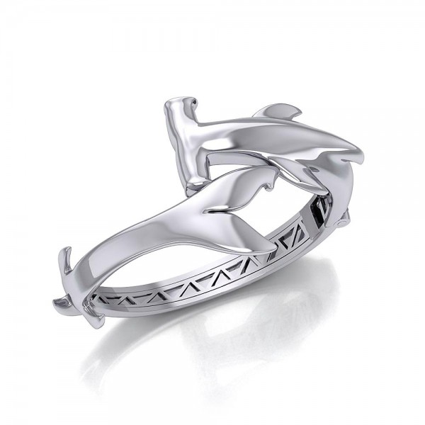 Hammerhead Shark Silver Cuff Bracelet with open lock