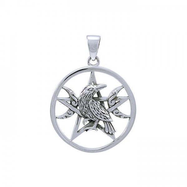 Raven on The Pentacle Silver Pendant