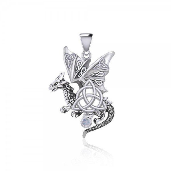 Dragon with Triquetra Silver Pendant