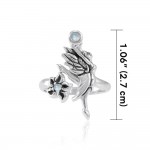 Dancing Fairy with Flower Silver Ring with Gemstone