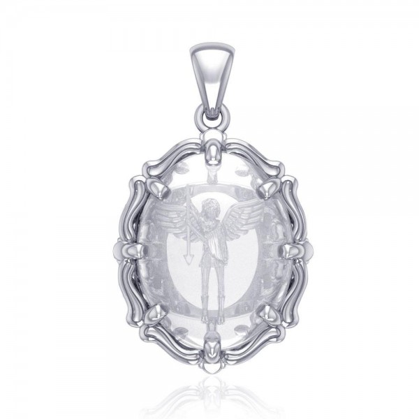 Michael Archangel Sterling Silver Pendant with Natural Clear Quartz