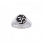 Round Om Symbol Silver Ring