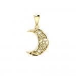 Celtic Knot Crescent Moon and The Star Solid Gold Pendant