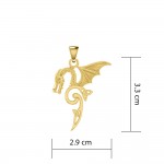 Flying Dragon with Triquetra Solid Gold Pendant
