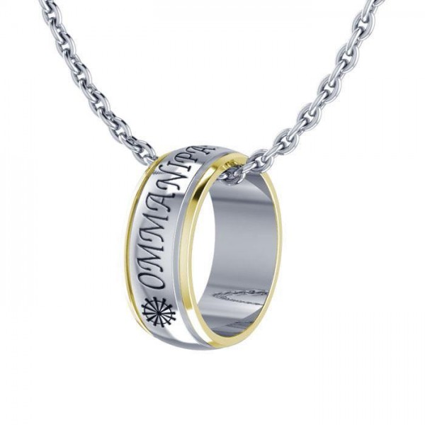 Empowering Words Om Mani Pame Hum Silver and Gold Ring Set