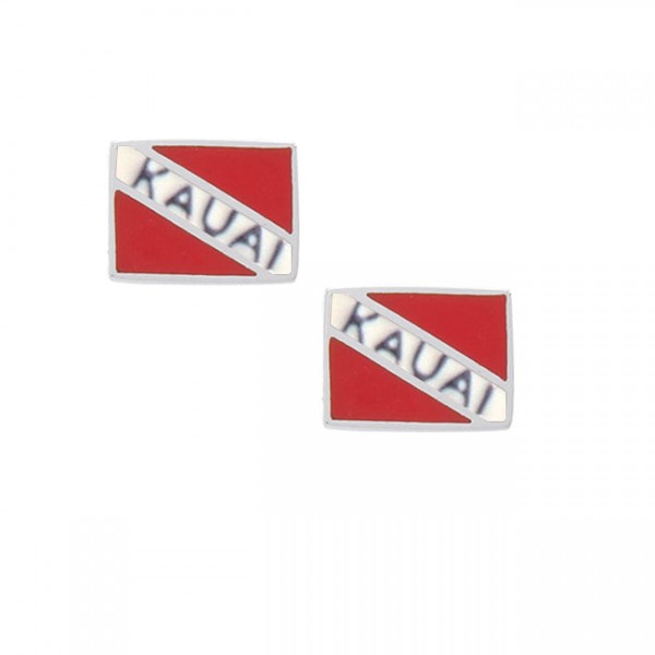 Kauai Island Dive Flag and Dive Equipment Silver Post Earrings