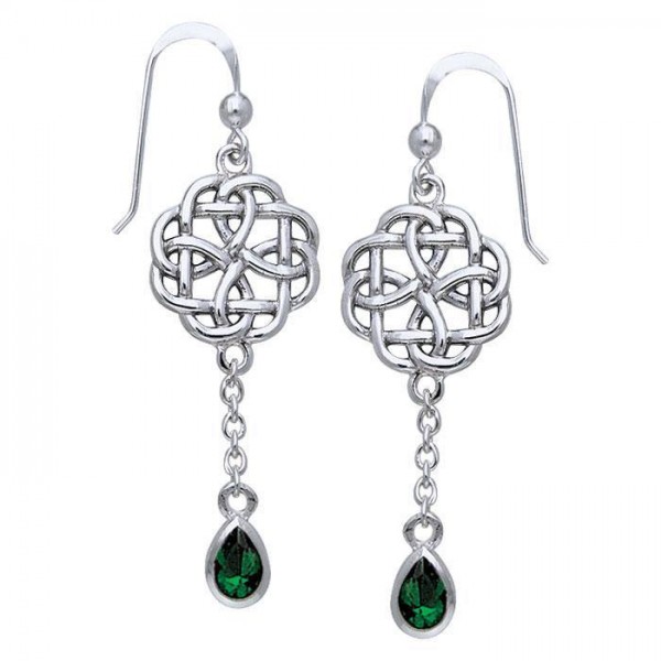 The wonderful promise of eternity ~ Celtic Knotwork Sterling Silver Dangle Earrings with Gemstone