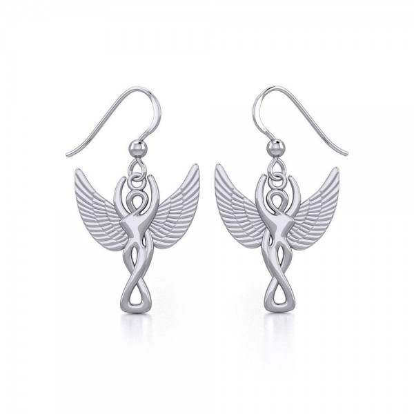 Winged Goddess Angel Silver Earrings