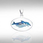 Dolphin and Waves Silver Pendant