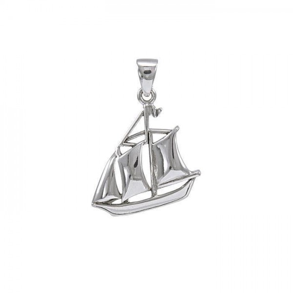 The sea awaits, sail now with the schooner boat ~ Sterling Silver Jewelry Pendant