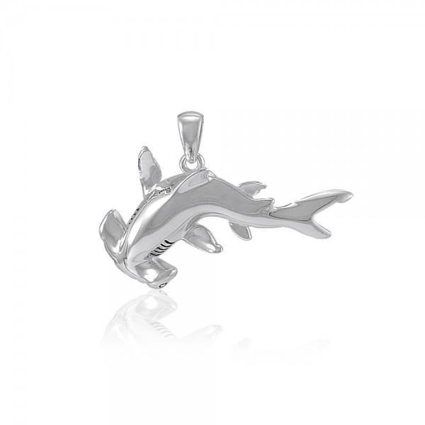 Swimming Hammerhead Shark Silver Pendant