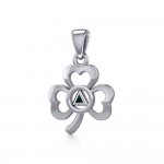 Silver Celtic Shamrock Pendant with Inlaid Recovery Symbol