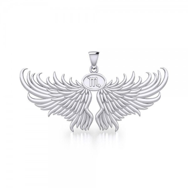 Guardian Angel Wings Silver Pendant with Scorpio Zodiac Sign
