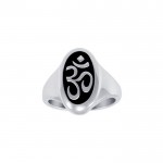 Oval Shape Om Symbol Silver Ring