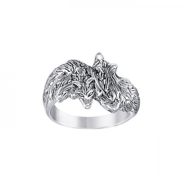 Wolf Pair Sterling Silver Ring