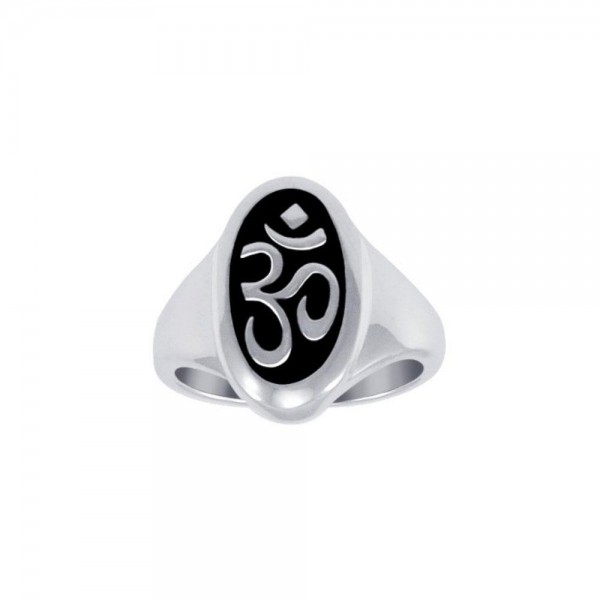 Oval Shape Om Symbol Silver Ring